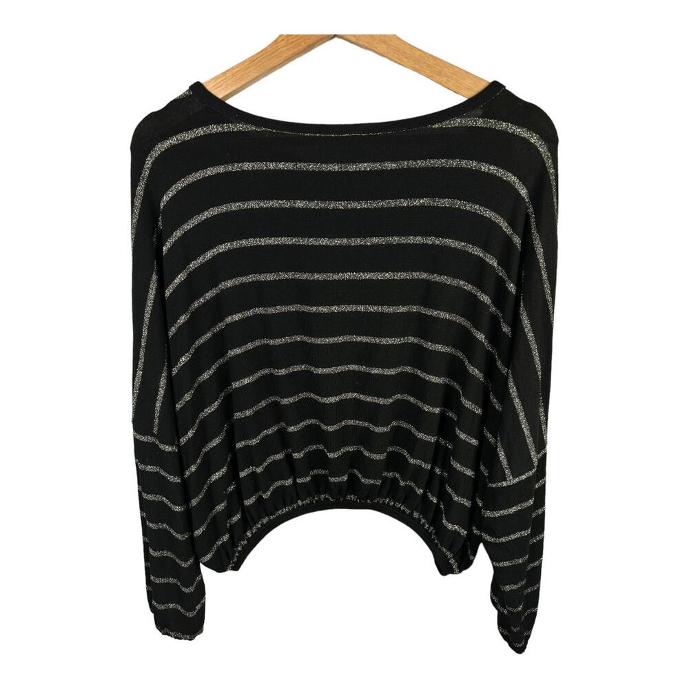 LNA Womens size XS Lily Long Sleeve Sparkle Metallic Striped Cropped Blouse Top - Picture 2 of 9